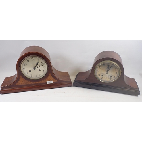 805 - Two 1920's mahogany arch top mantel clocks