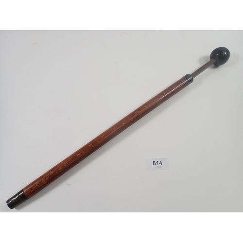 814 - A Victorian short measuring stick with ebony knob terminal and silver collar - thought to be for dog... 