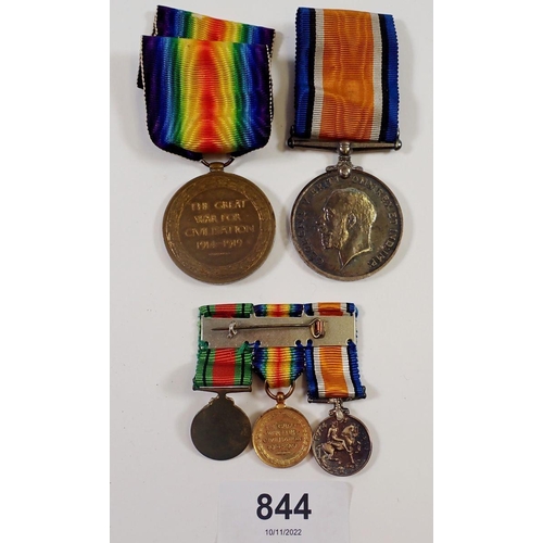 844 - A War medal and a Victory medal to Pte J S Bradley, Devon Regiment 32433 and miniatures