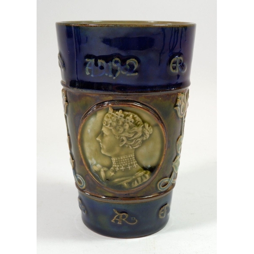 85 - A Royal Doulton stoneware Edward VII coronation tumbler, 1902