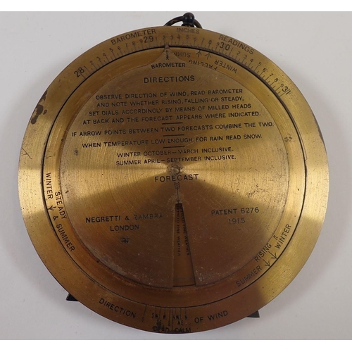 853 - A Negretti and Zambra Forecasting Aneroid Barometer, No 20997  and dial