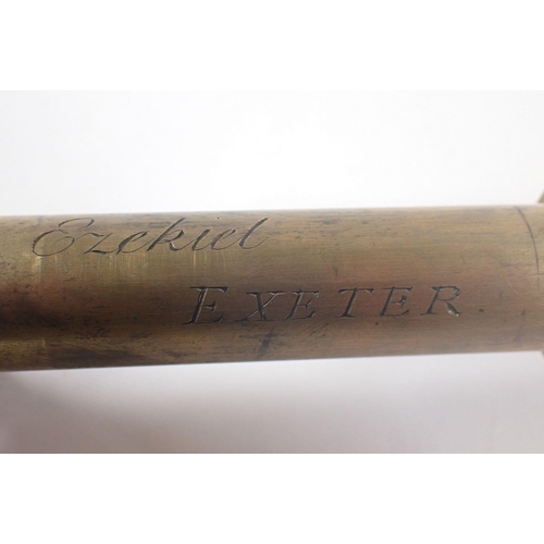 875 - A small brass and leather clad telescope by Ezekiel of Exeter, 37cm extended