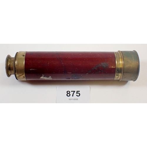 875 - A small brass and leather clad telescope by Ezekiel of Exeter, 37cm extended