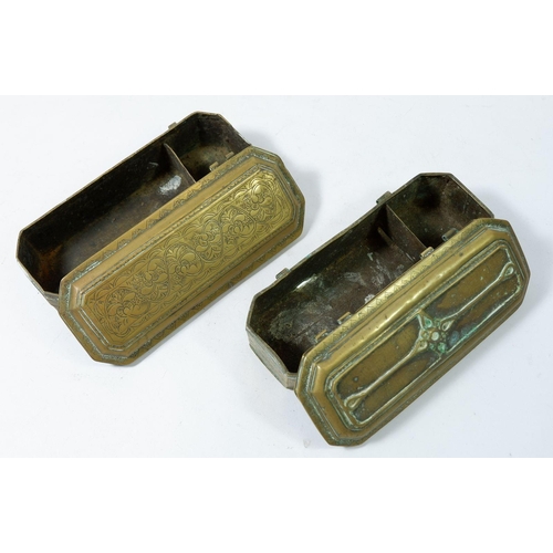 931 - Two Dutch 18th century brass snuff boxes, a/f