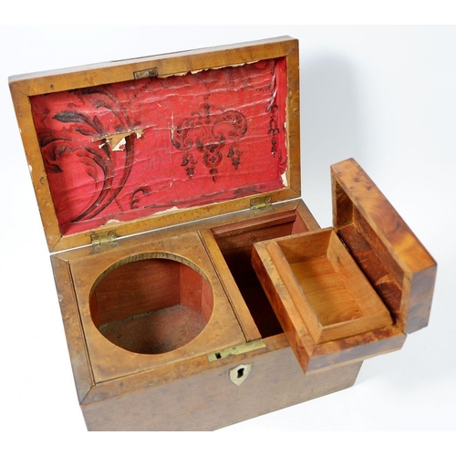 940 - A birds eye maple tea caddy a/f and a burr walnut box