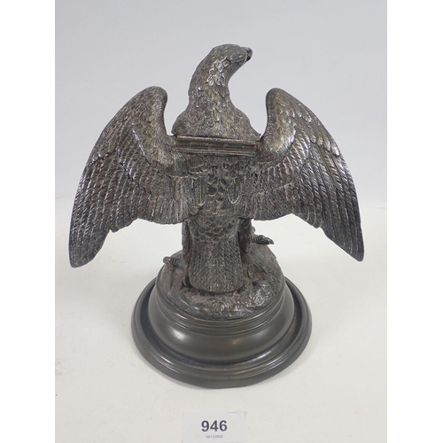 946 - A silver plated eagle form table cigarette lighter, 19cm