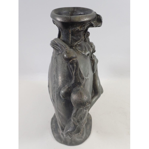 950 - An Art Nouveau pewter vase by Jules Jouant (1863-1921) cast maiden reclined along a gilt highlighted... 