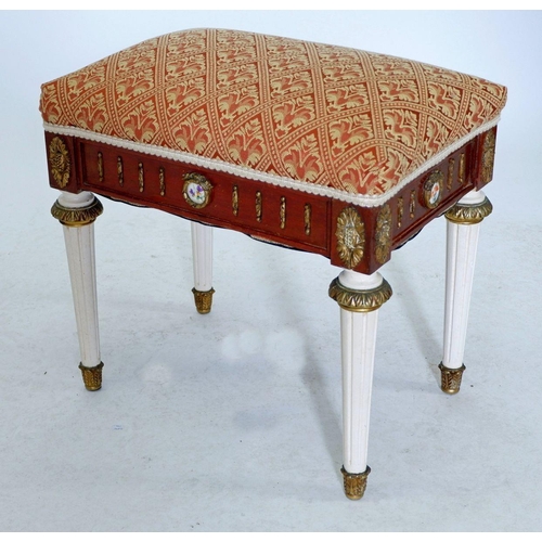 975 - A vintage French style small dressing table stool with gilt metal mounts