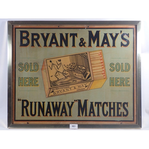 983 - An early 20th century printed advertisement for Bryant & May Runaway Matches, framed and glazed