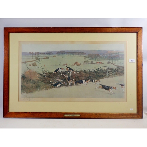 985 - Cecil Aldin - coloured print of 'The Pytchley Gone Away from Badby Wood' signed in pencil, 34 x 65cm