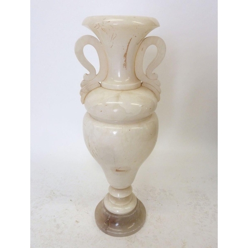 989 - An large alabaster urn form illuminated table lamp 59cm tall