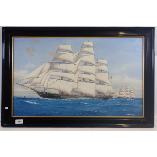 991 - Pelham Jones - watercolour three masted clipper ship 'Ariel' 41 x 66cm