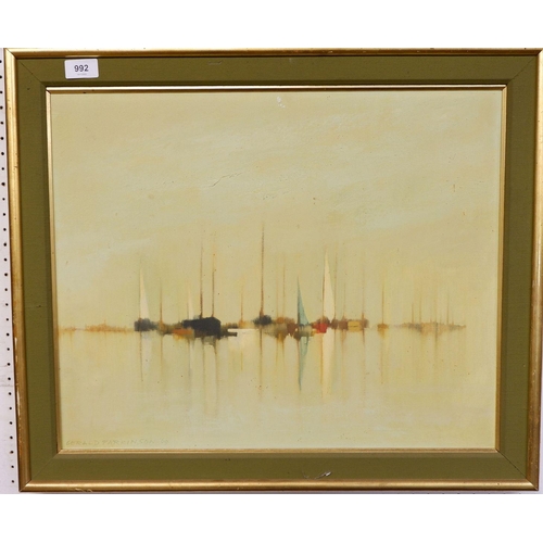 992 - Gerald Parkinson - oil on canvas 'Yacht Anchorage' 1969, 43 x 53cm