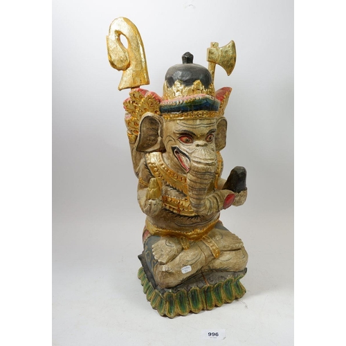 996 - A large Balinese painted and carved elephant god figure, 45cm