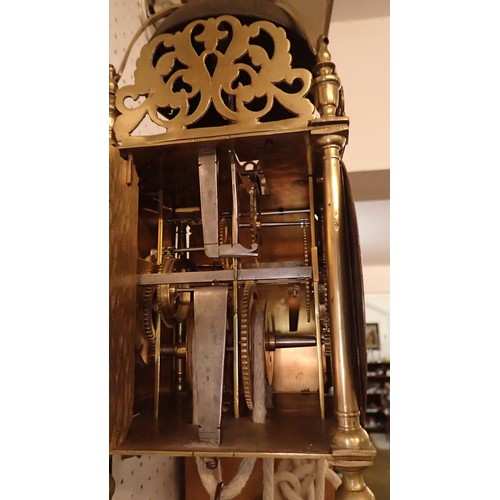 1275 - A  20th century Thomas Moore of Ipswich 'hook & spike' brass lantern style clock with engraved dial,... 