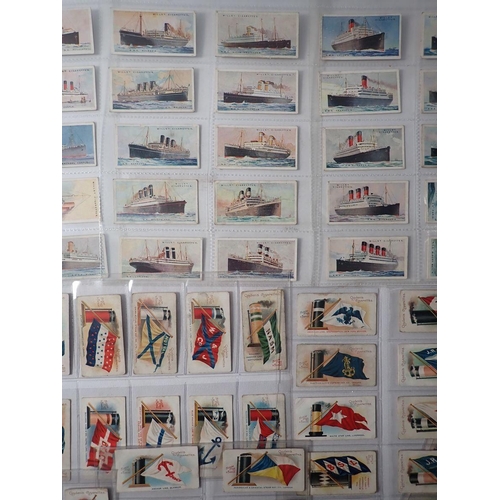 1045 - Cigarette cards: full set of Ogdens (50)  of Flags & Funnels of Leading Steamship Liners, full set o... 