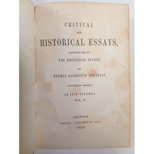 1064 - Critical and Historical Essays published 1850 by Thomas Babington Macaulay in leather and marble cov... 