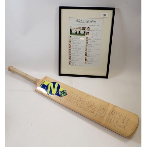 1108 - A Zenith cricket bat signed by the Gloucestershire team circa 1990's and a Worcester Cricket Club si... 