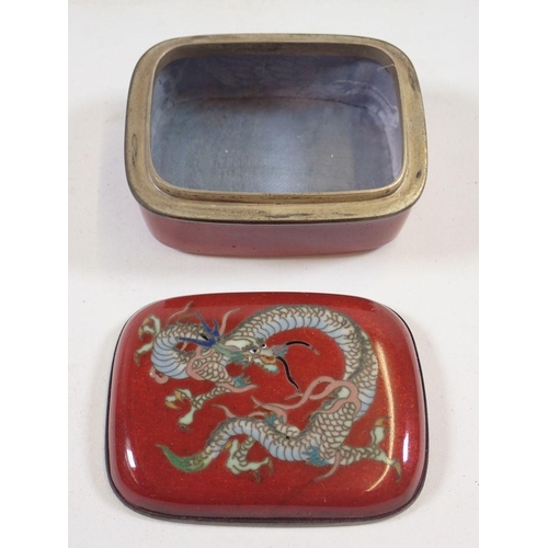 1139 - A Chinese red cloisonne enamel box decorated dragon, 6.2 x 5cm