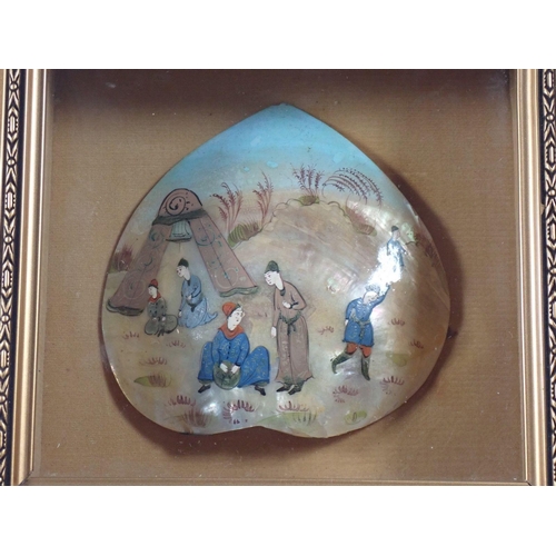 1149 - A Chinese painted shell framed and glazed, 19.5cm square