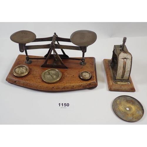 1150 - An Edwardian mahogany and brass set of postal scales and another set a/f