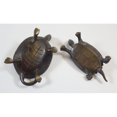 1167 - Two oriental bronze turtles, 10cm long