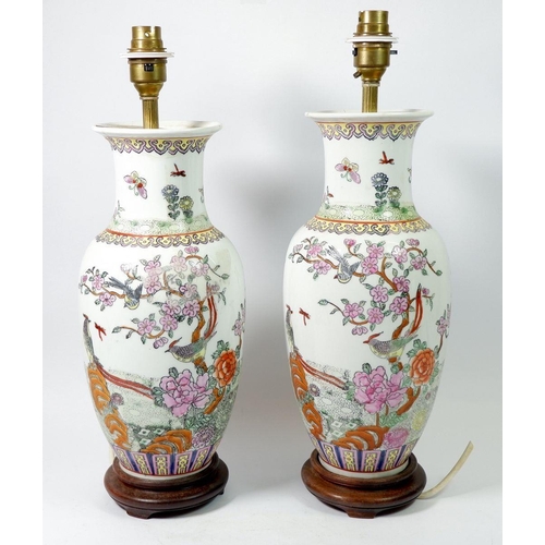122 - A pair of oriental floral table lamps, a/f, 40cm