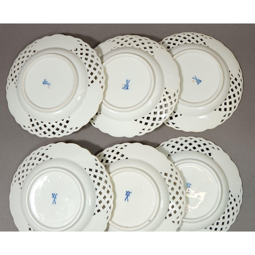 136 - A set of six Meissen floral painted tea plates, 15cm diameter, crossed swords mark