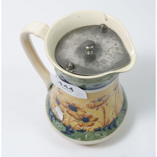 144 - A Moorcroft Macintyre jug painted poppies with pewter lid (lid pins a/f) 14.5cm