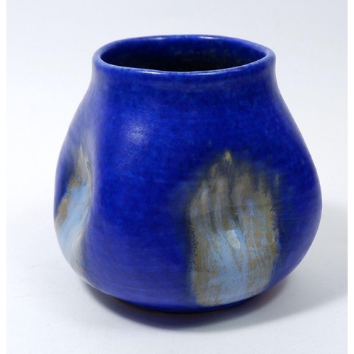 146 - A Ruskin lapis blue vase with indented sides, 10.5cm, 1927