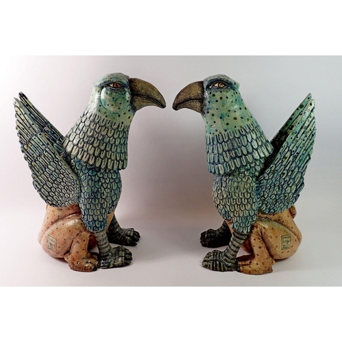 152 - An Amanda Popham studio pottery pair of large Griffins, 33cm with removable heads (made as a private... 
