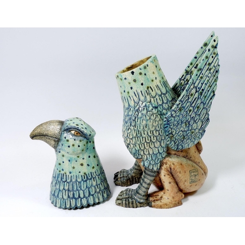 152 - An Amanda Popham studio pottery pair of large Griffins, 33cm with removable heads (made as a private... 