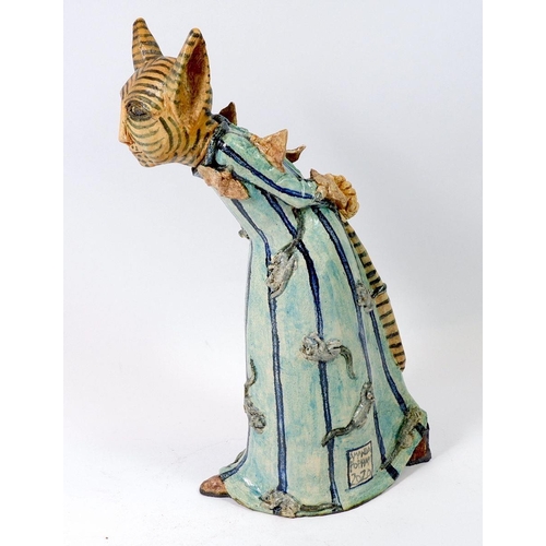 155 - An Amanda Popham studio pottery cat figure 'Cats, Birds & Mice' 33cm