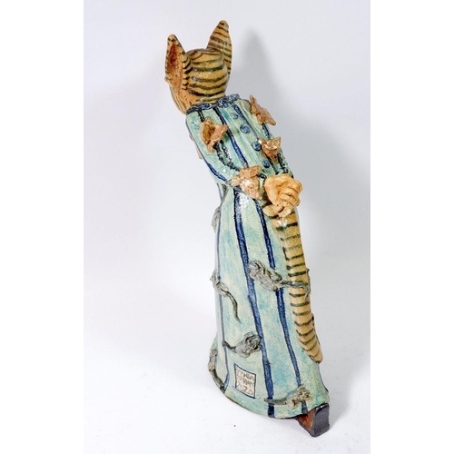 155 - An Amanda Popham studio pottery cat figure 'Cats, Birds & Mice' 33cm