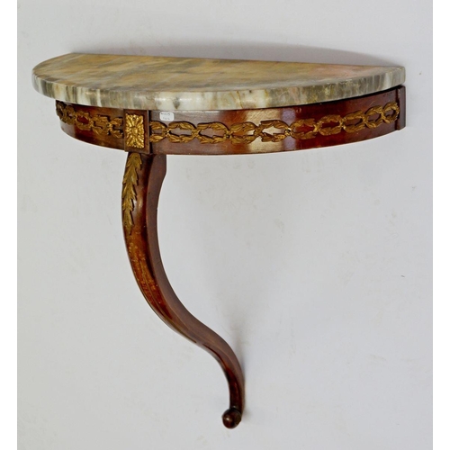 1613 - A small marble topped mahogany wall console shelf with gilt metal mounts, 46cm wide