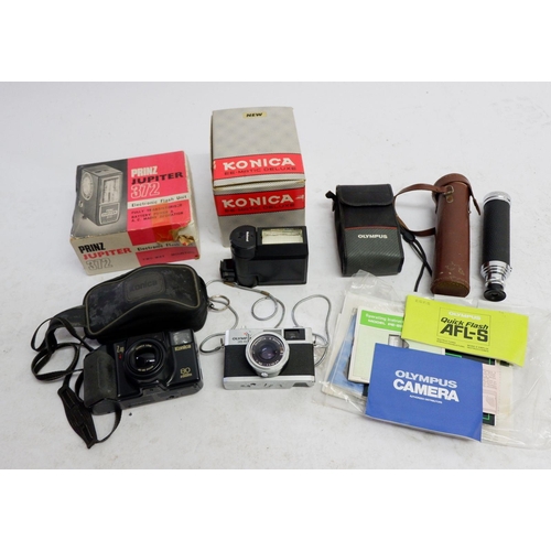 1617 - An Olympus 35RC camera together with a boxed Konica EE-Matic Delux, a Swift model 780 telescope etc.