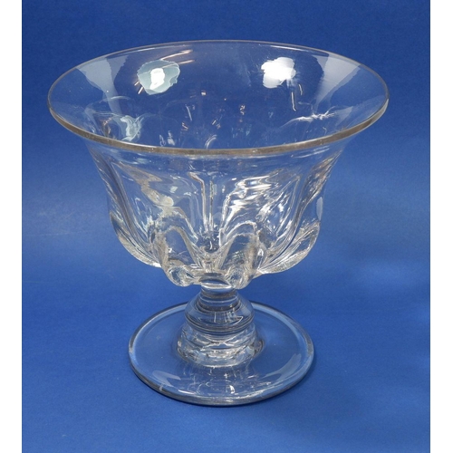 166 - A Victorian large glass centrepiece bowl on pedestal foot with pontil mark, 23.5cm