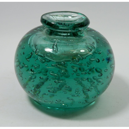 182 - A Victorian green bubbled glass dump weight inkwell, 13cm tall
