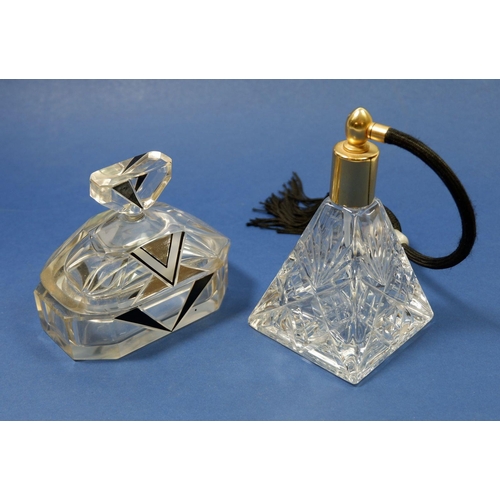 183 - An Art Deco cut glass scent bottle and a cut glass atomiser