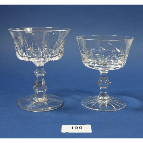 190 - Two sets of six cut glass champagne glasses