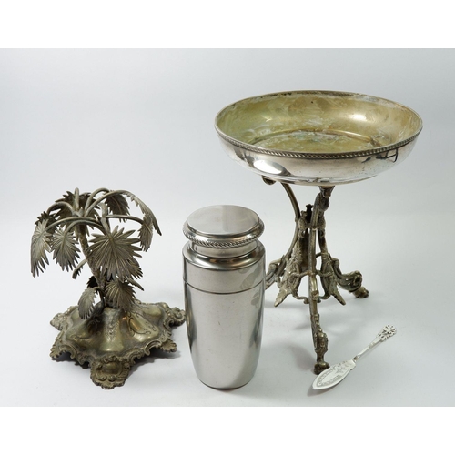 196 - A silver plated table centrepiece comport, a silver plated palm tree centrepiece and a silver plated... 