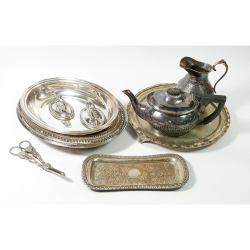 217 - Two silver plated entree dishes and various other plated items