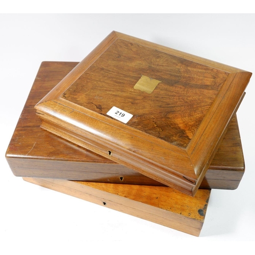 219 - Three wooden cutlery boxes