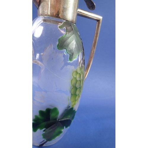 231 - An Austrian cameo cut glass claret jug with vine decoration and silver collar, lid and handle