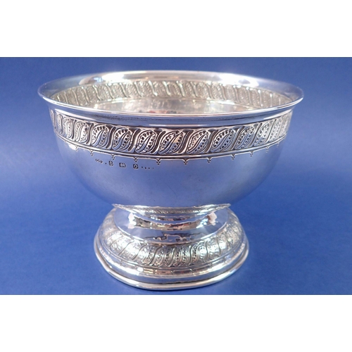 234 - A silver presentation bowl with inscription, 495g on wooden stand