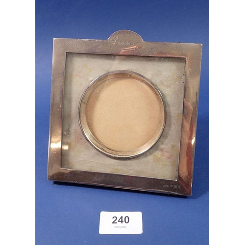 240 - A square silver photograph frame with circular inset engraved 'Granny' 14.5cm square, Birmingham 190... 