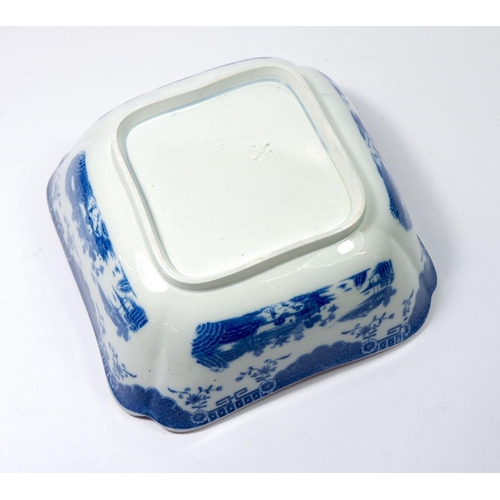 30 - A Turner blue and white square serving dish decorated Chinoiserie design, 26cm