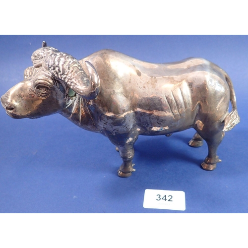 342 - A South African electroformed silver model of a water buffalo marked Argent 999 and DJR, 20cm