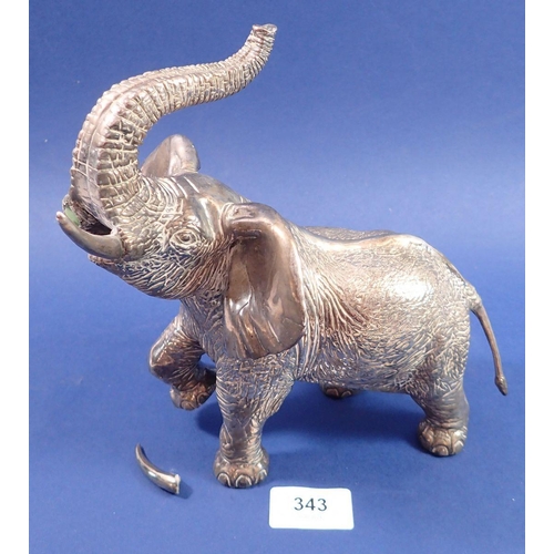 343 - A South African electroform silver model of an elephant, tusk a/f marked Argent 999 and DJR, 20cm