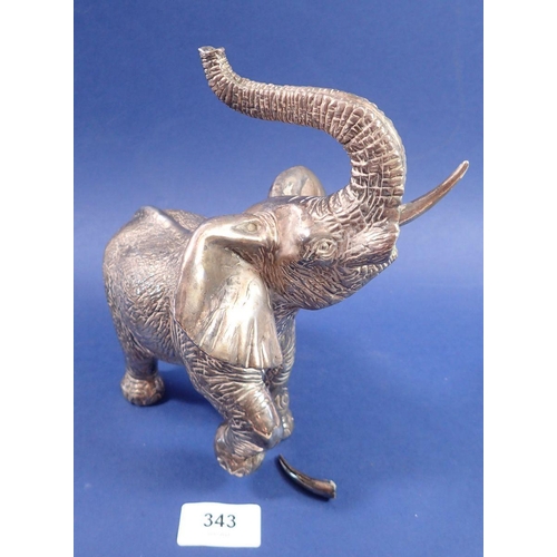 343 - A South African electroform silver model of an elephant, tusk a/f marked Argent 999 and DJR, 20cm